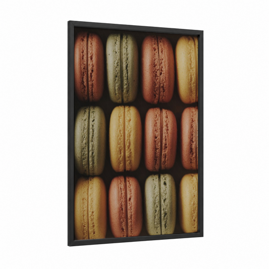 Artisan Macaron Collection framed baking print — black wood frame — rose gold and cream palette