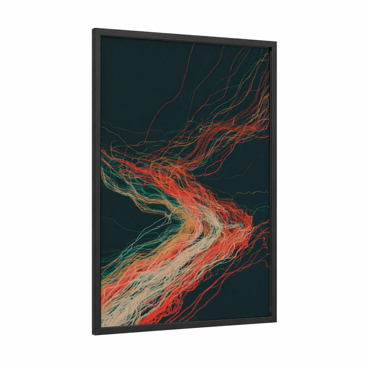 Crimson Lightning Fury framed art print — black wood frame — red and dark blue palette