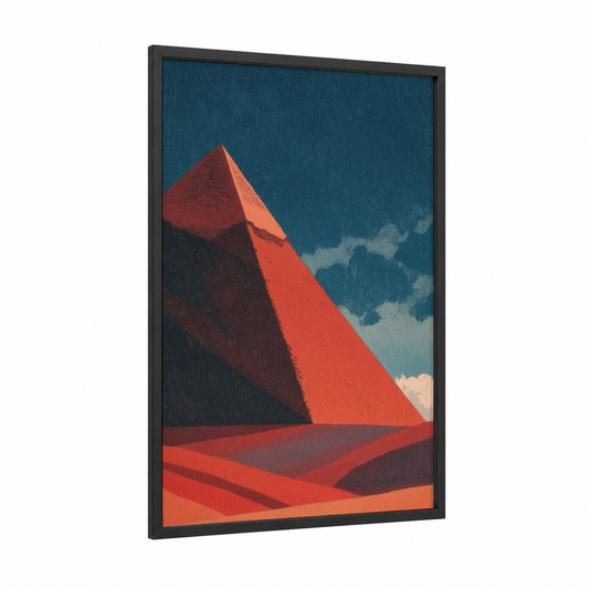 Crimson Pyramid framed great pyramid of giza print — black wood frame — red and dark blue palette