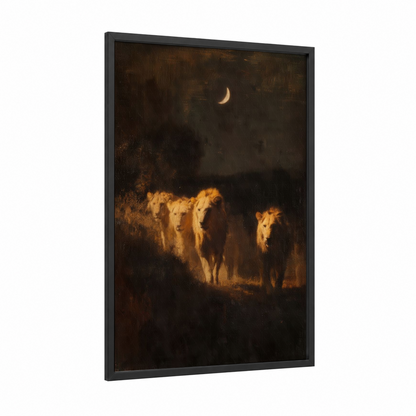 Moonlit Pride framed lion print — black wood frame — gold and black palette