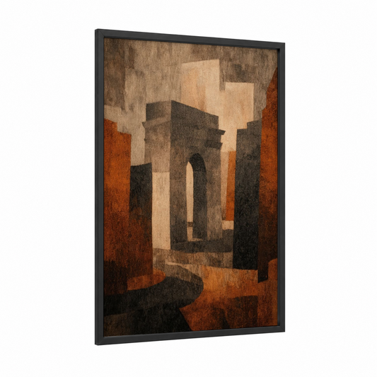 Ochre Monument framed arc de triomphe print — black wood frame — champagne gold palette