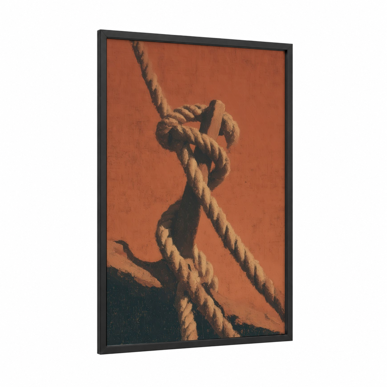 Rustic Rope Knot framed rope knots print — black wood frame — russet and gold palette
