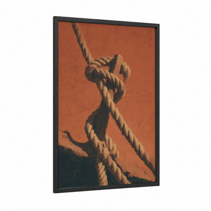 Rustic Rope Knot framed rope knots print — black wood frame — russet and gold palette