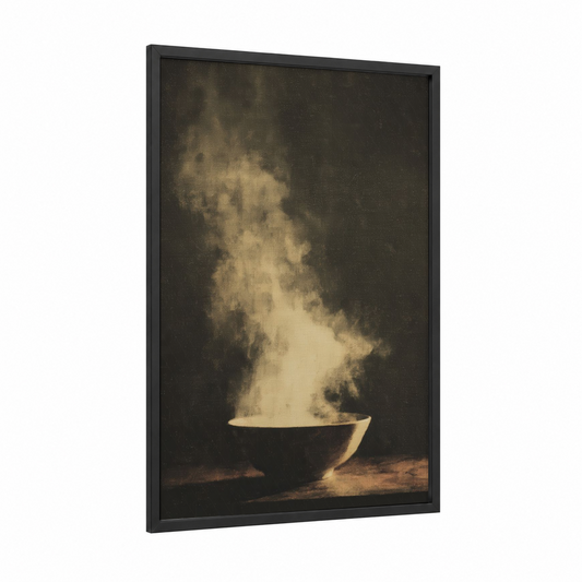 Steaming Seafood Pot framed art print — black wood frame — black and gold palette