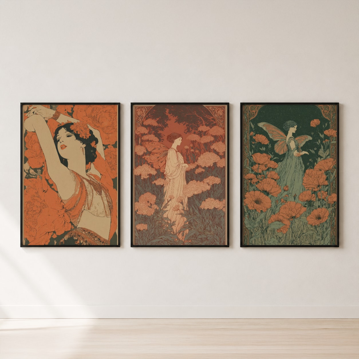 Art Deco Botanical Figures Set of 3 Wall Art — set hero