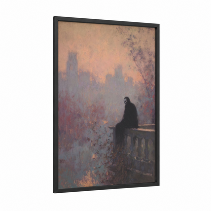 Solitary Vampire framed art print — black wood frame — peach and gray palette