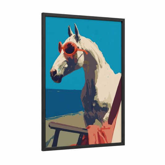 Sunglasses Andalusian framed andalusian horse print — black wood frame — blue and white palette
