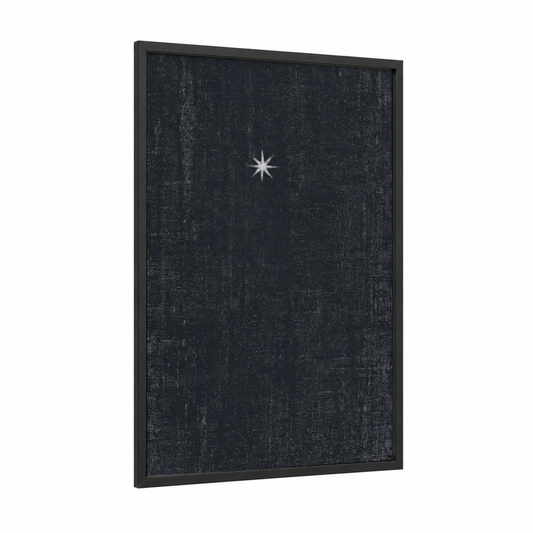 Solitary Star framed art print — black wood frame — black and white palette