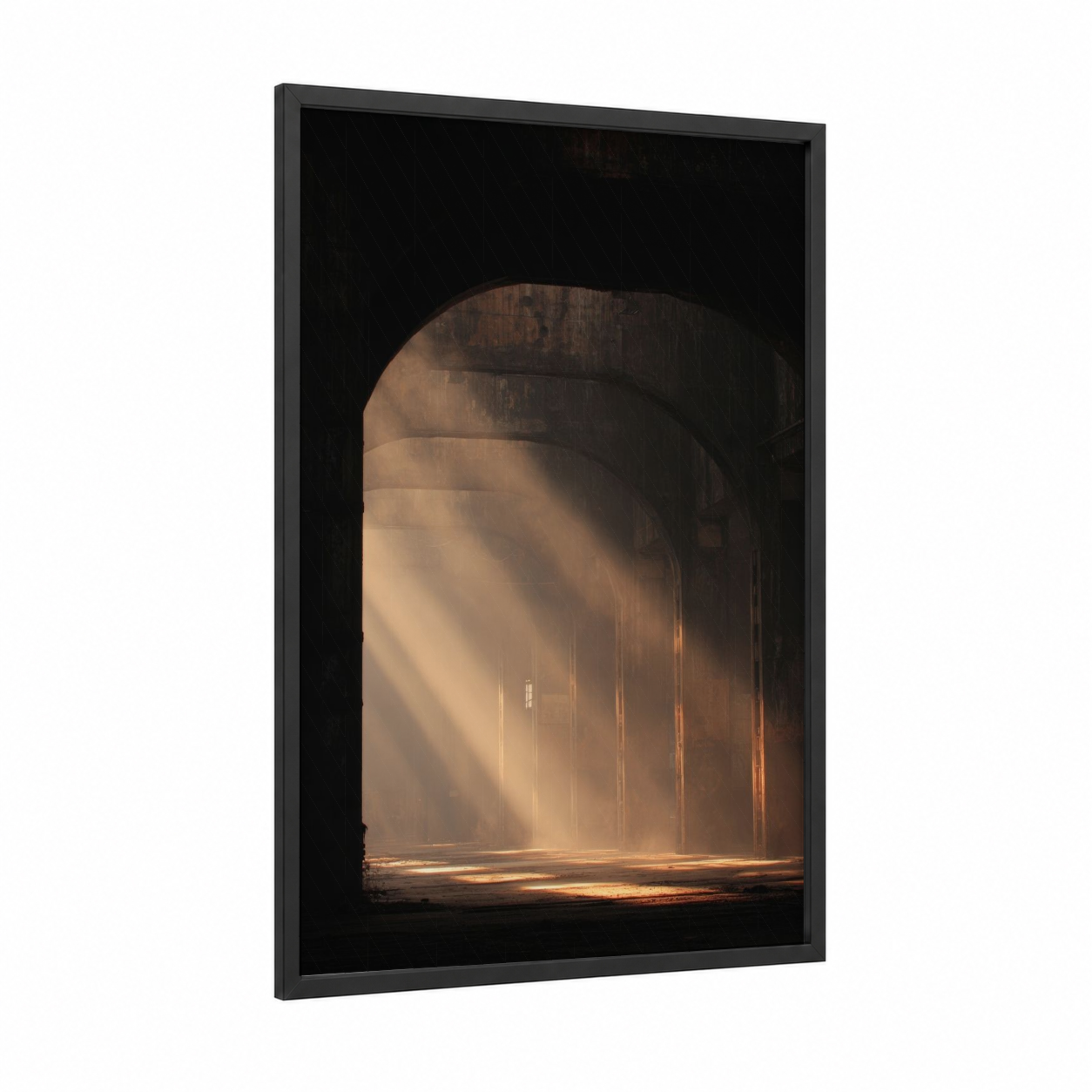 Golden Arch Light framed art print — black wood frame — gold and black palette