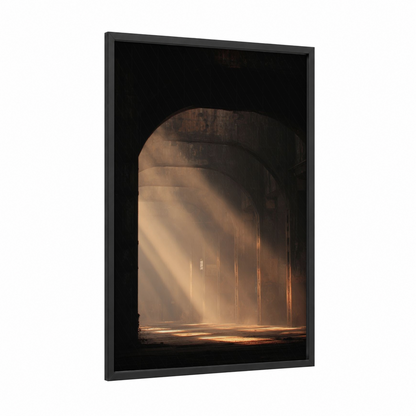 Golden Arch Light framed art print — black wood frame — gold and black palette