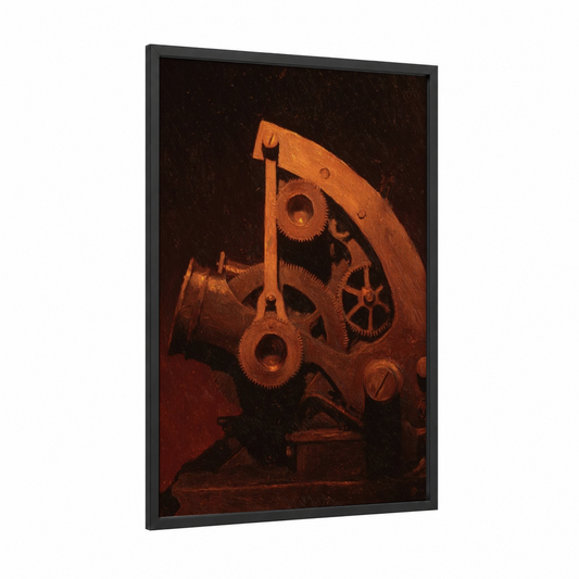 Vintage Sextant framed art print — black wood frame — gold and black palette