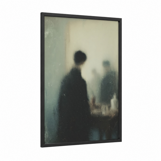 Ethereal Apparition framed ghost print — black wood frame — cream and black palette