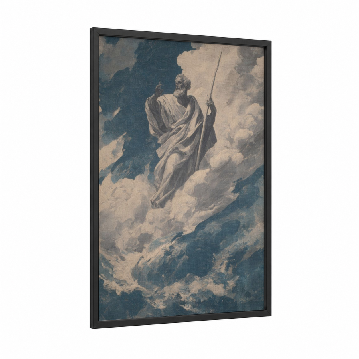 Heavenly Saint Peter framed st. peter print — black wood frame — blue and white and dove gray palette