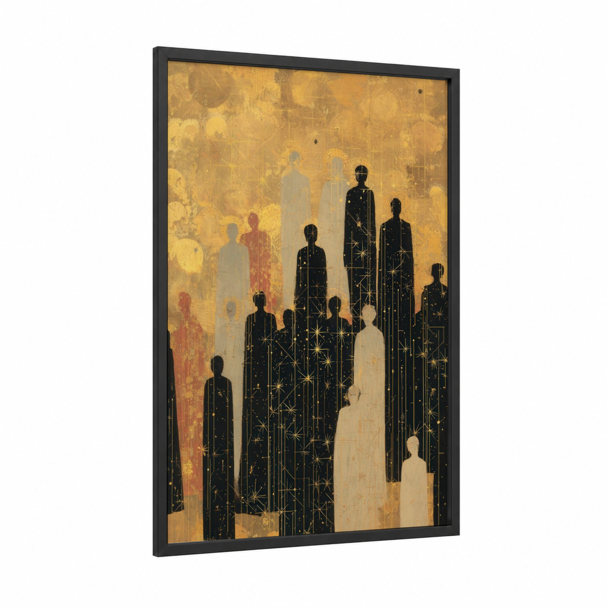 Celestial Ancestors framed all saints day print — black wood frame — gold and black and gold palette