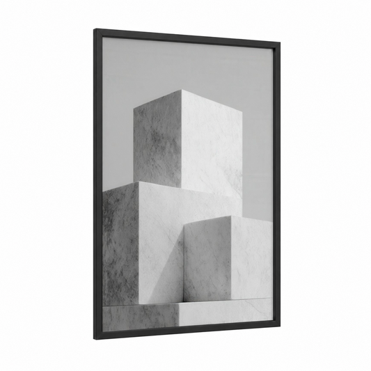 Minimalist Masonry framed art print — black wood frame — black and white and gray palette