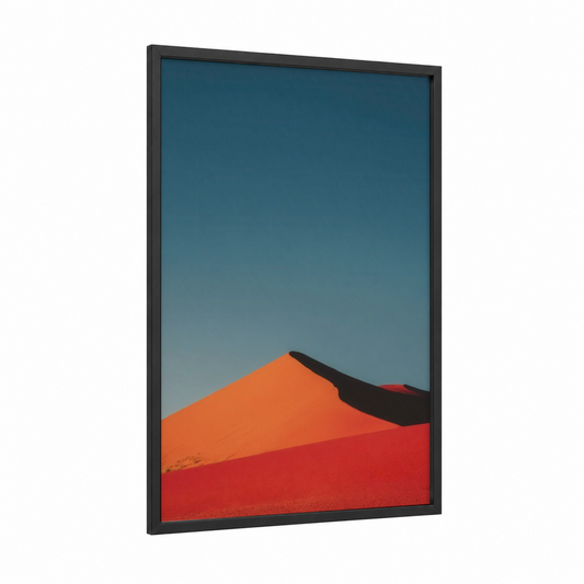 Crimson Dune framed art print — black wood frame — orange and red palette