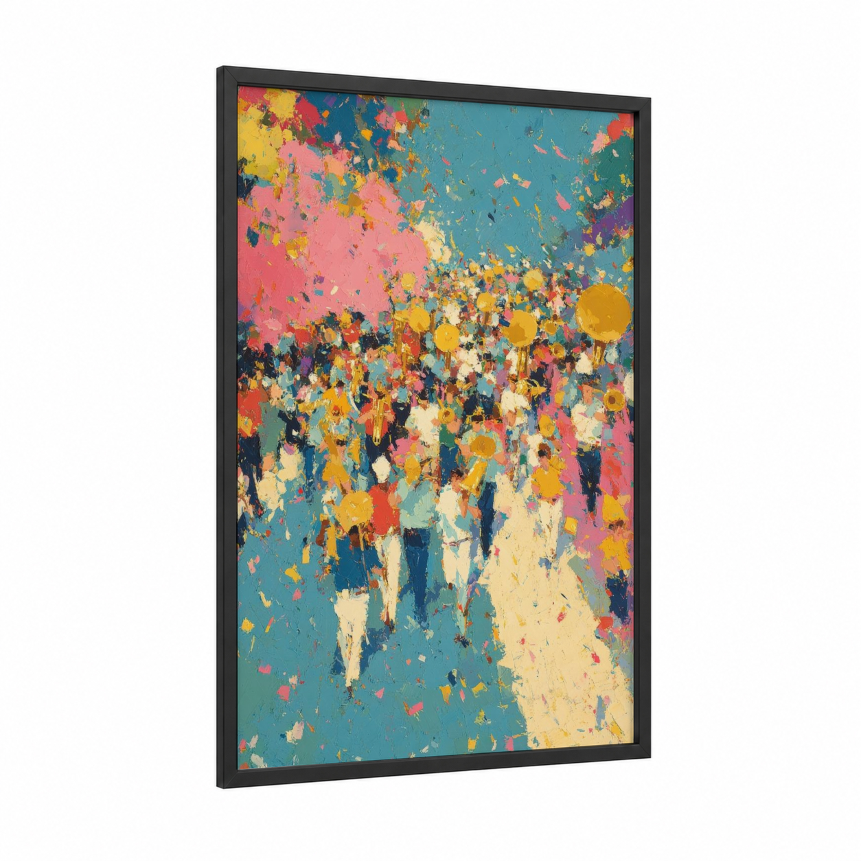 Festive Confetti Celebration framed mardi gras print — black wood frame — pink and gold palette