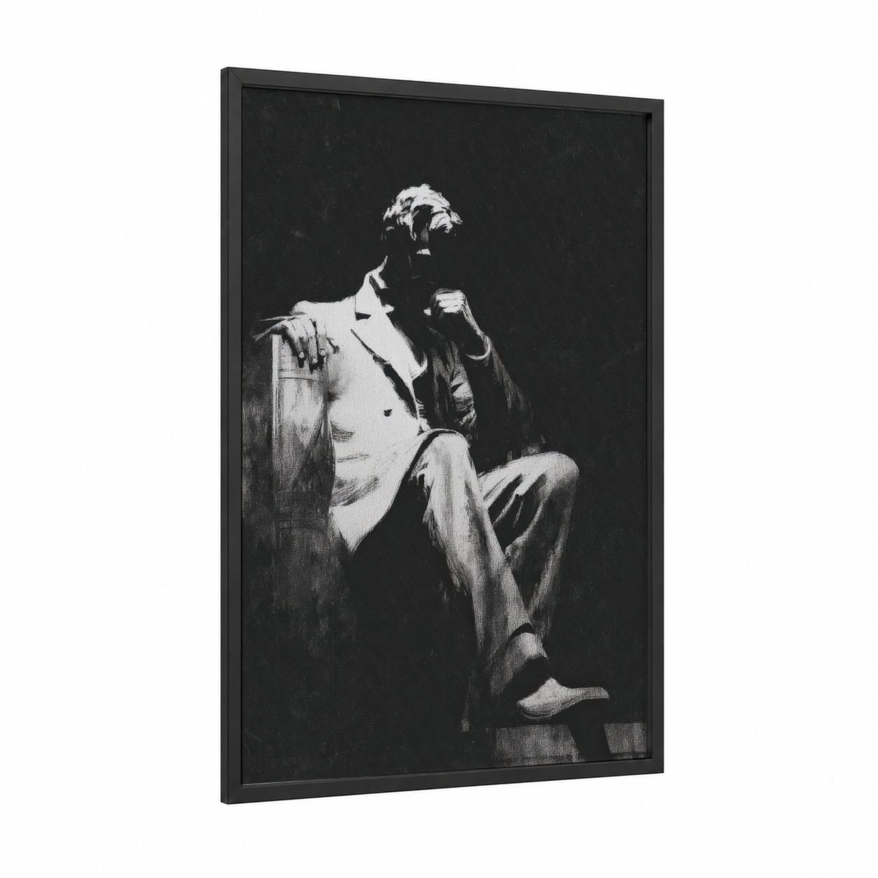 Contemplative Lincoln framed lincoln memorial print — black wood frame — black and white palette