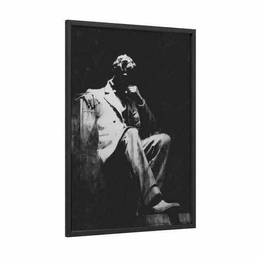 Contemplative Lincoln framed lincoln memorial print — black wood frame — black and white palette