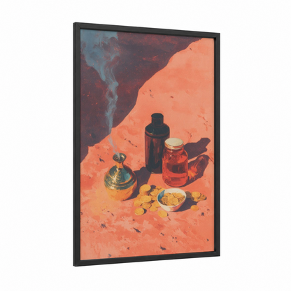 Desert Epiphany framed art print — black wood frame — orange and maroon palette