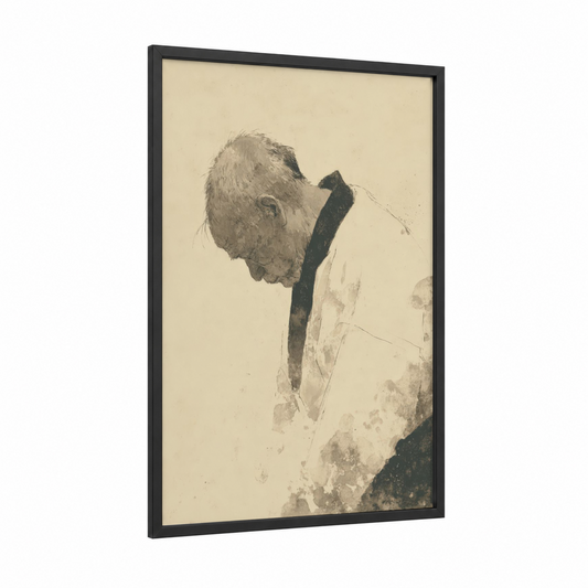 Judoka Focus framed art print — black wood frame — beige and gray palette