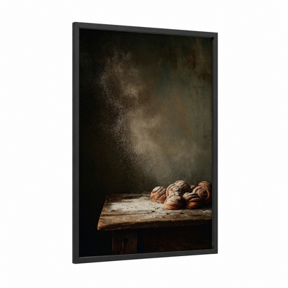 Artisan Bread Study framed sweet print — black wood frame — brown and gold palette