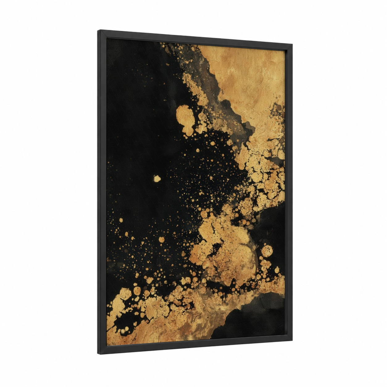 Champagne Celebration framed art print — black wood frame — gold and black palette