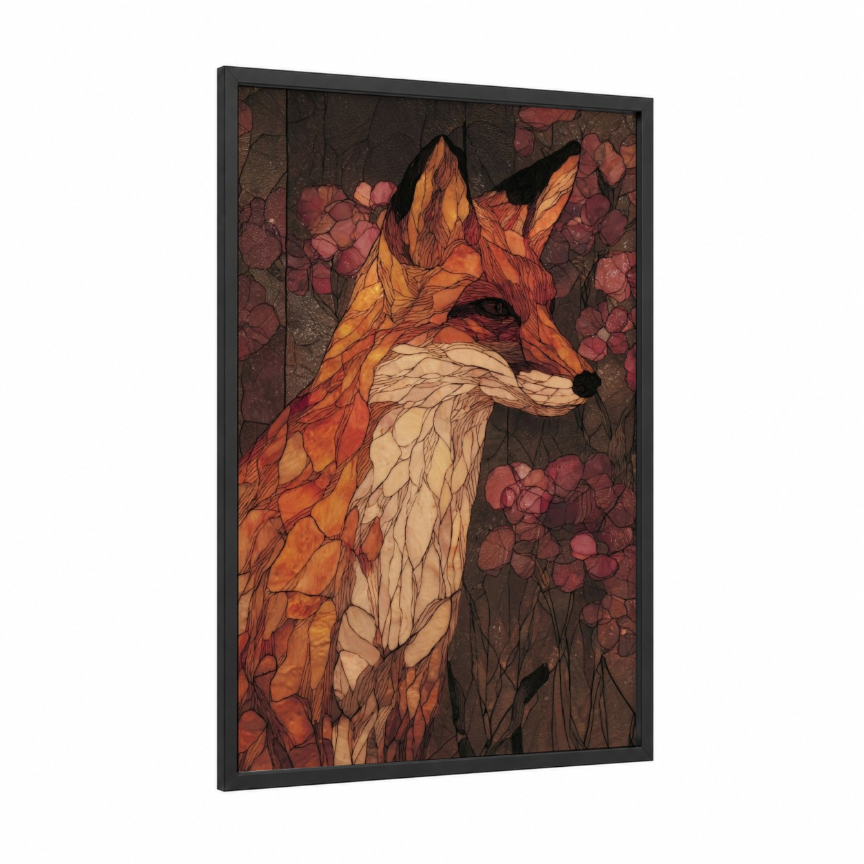 Autumn Fox framed art print — black wood frame — gold and russet palette