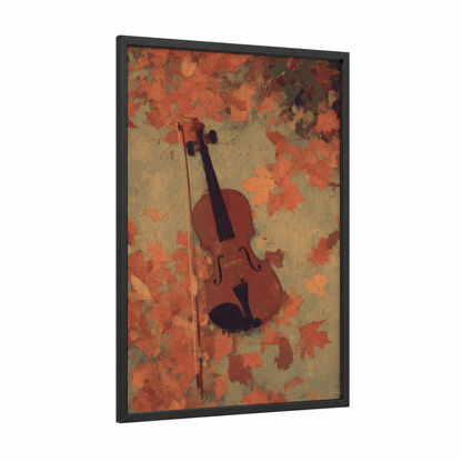 Autumn Violin framed art print — black wood frame — russet and gold palette