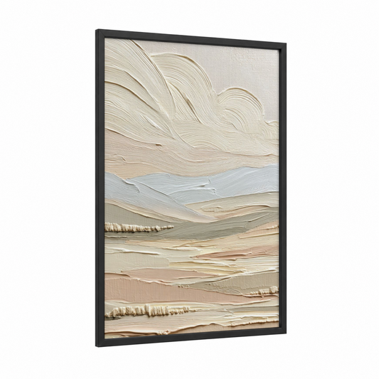 Coastal Minimalist framed abstract minimalist print — black wood frame — white and cream palette