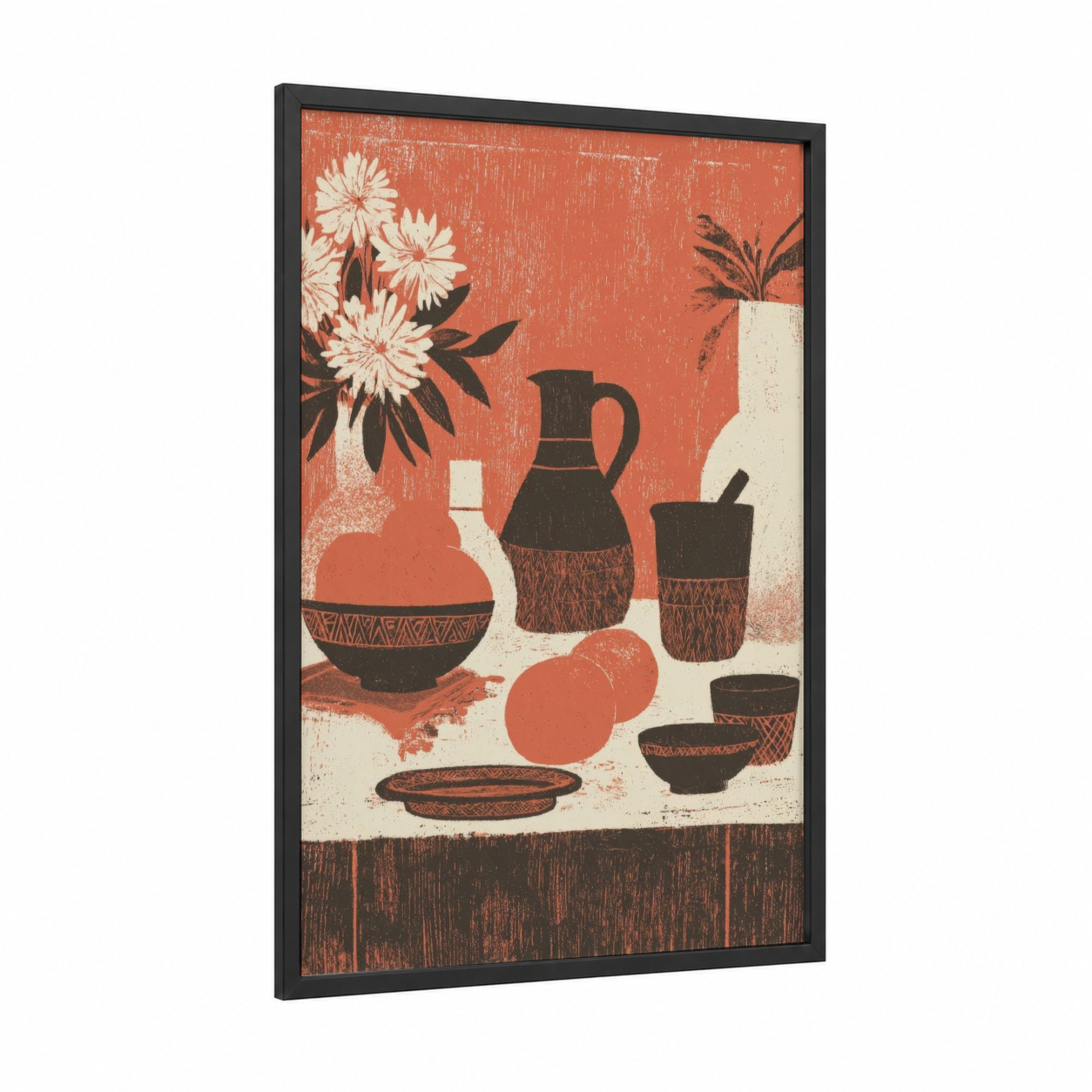 Festive Pottery Celebration framed cinco de mayo print — black wood frame — pumpkin and cream palette