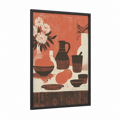 Festive Pottery Celebration framed cinco de mayo print — black wood frame — pumpkin and cream palette