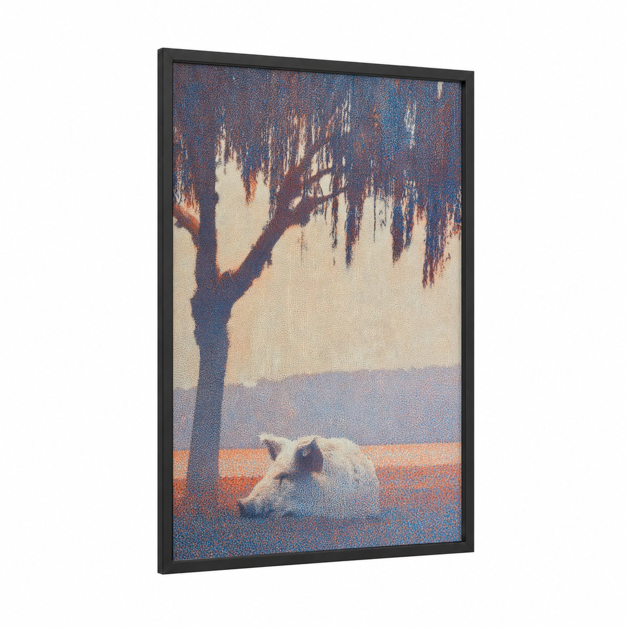 Rustic Pig Rest framed art print — black wood frame — cream and russet palette