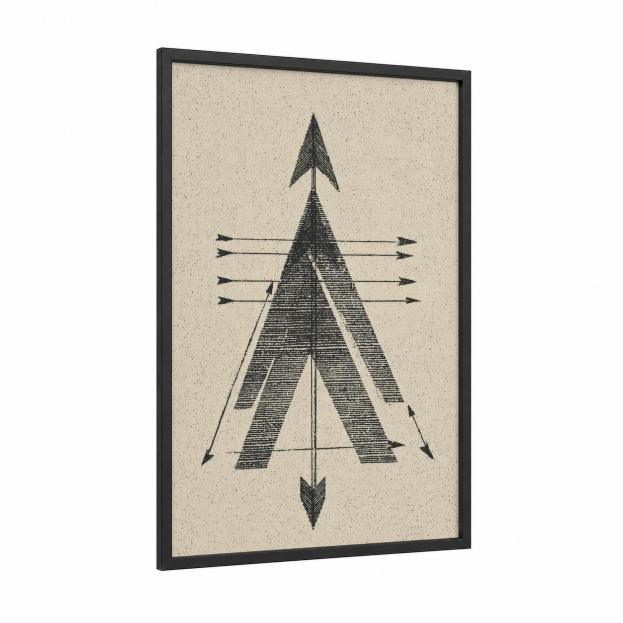Geometric Archery framed art print — black wood frame — black and white palette