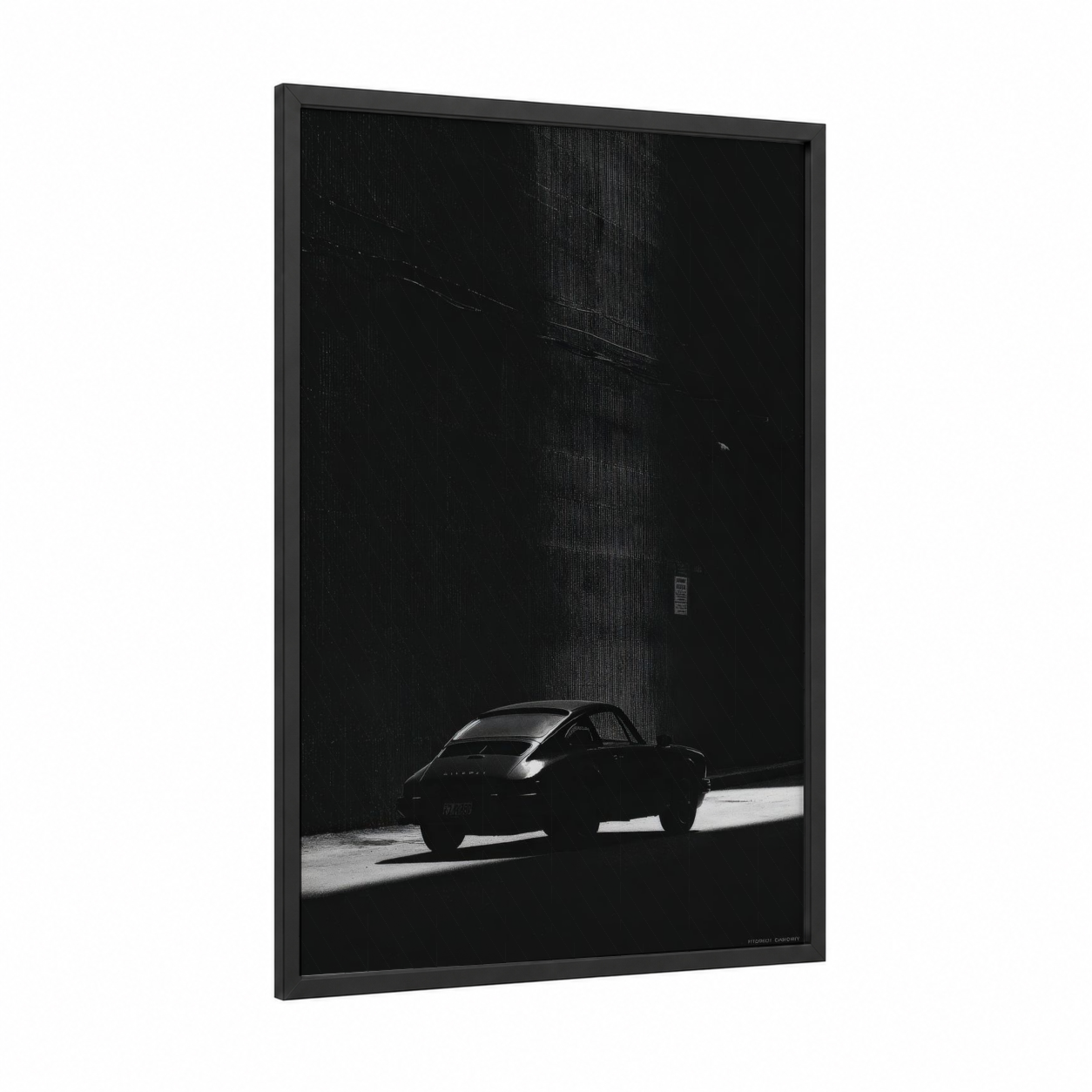 Urban Sports Car framed art print — black wood frame — black and white palette