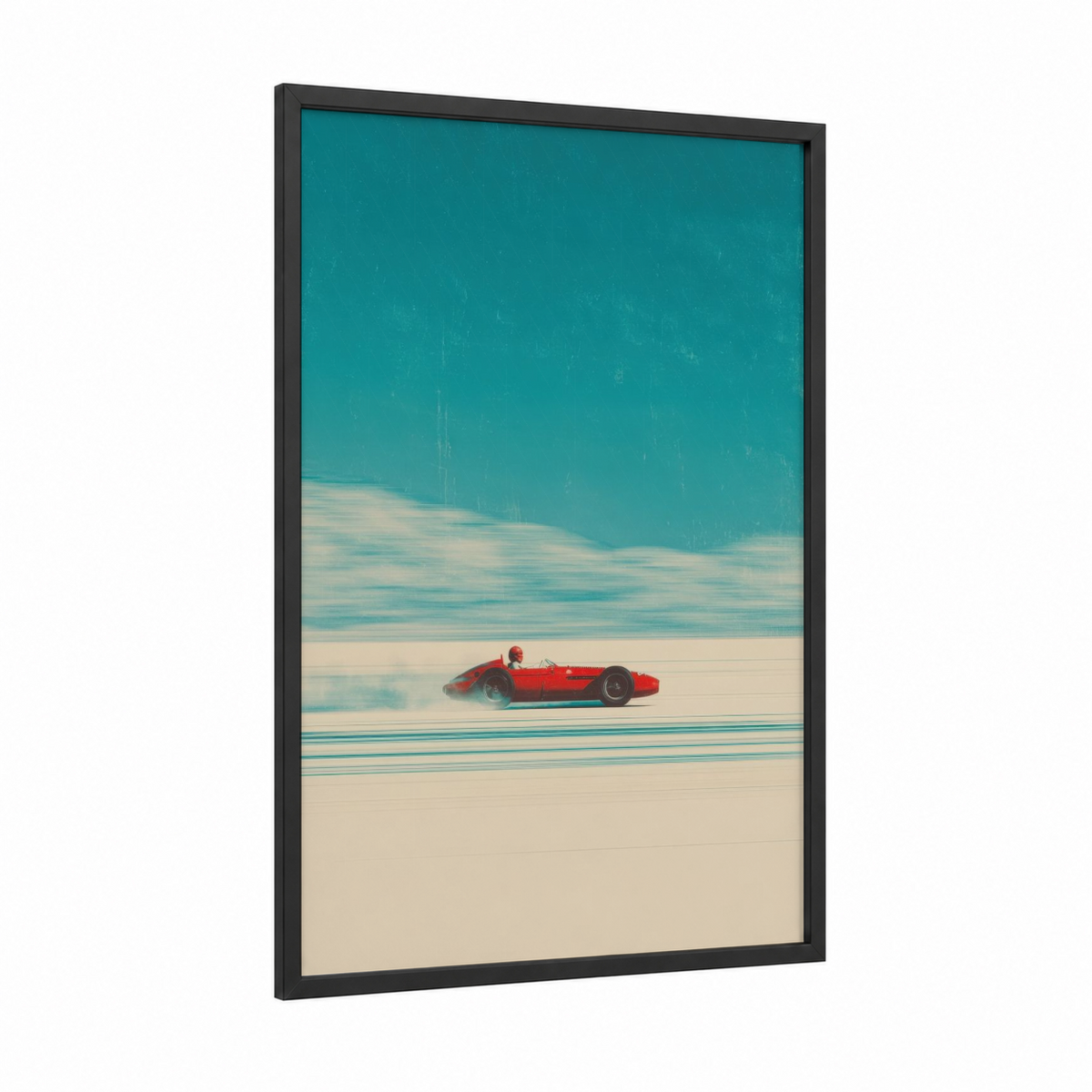 Speed Racer framed art for boy print — black wood frame — turquoise and cream palette