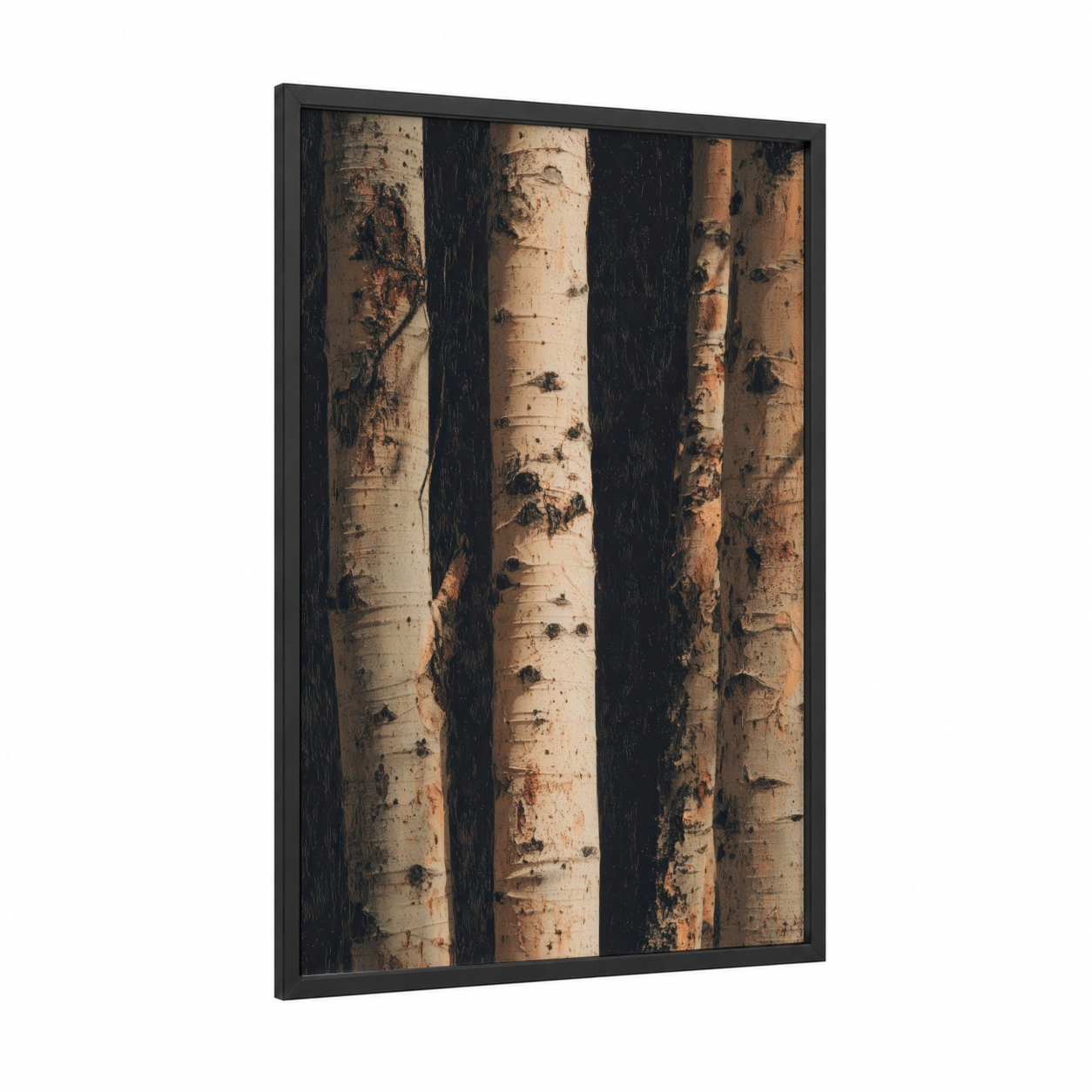 Birch Forest Trunks framed aspen forest print — black wood frame — cream and espresso palette