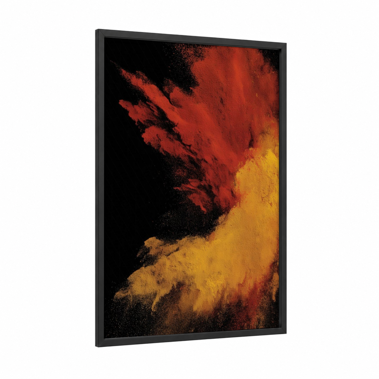 Crimson Spice Burst framed herbs and spices print — black wood frame — red and yellow gold palette