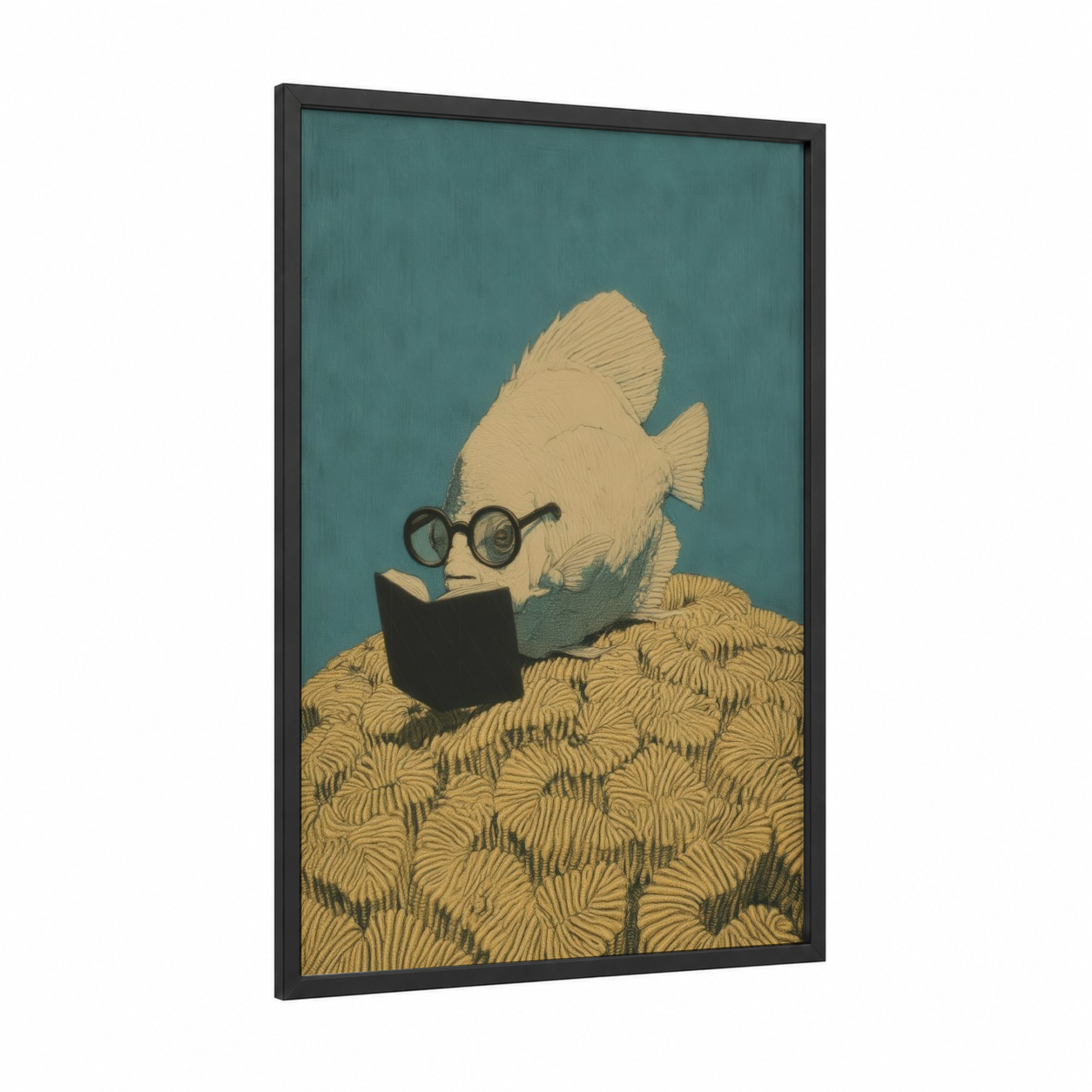 Scholarly Angelfish framed angel fish print — black wood frame — teal and gold palette