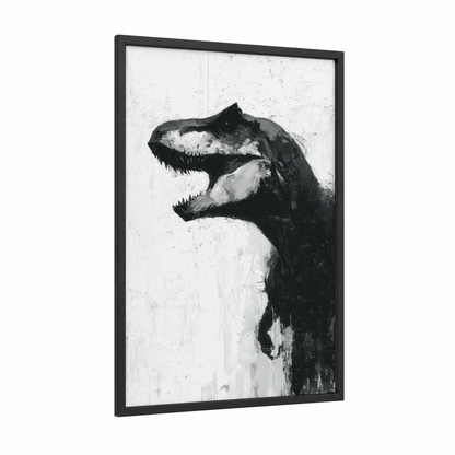 Fierce Dinosaur framed art print — black wood frame — black and white palette