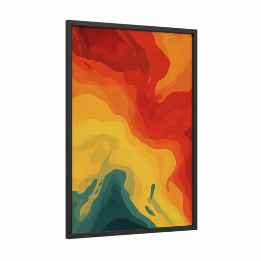 Crimson Rainbow Layers framed art print — black wood frame — red and yellow gold palette