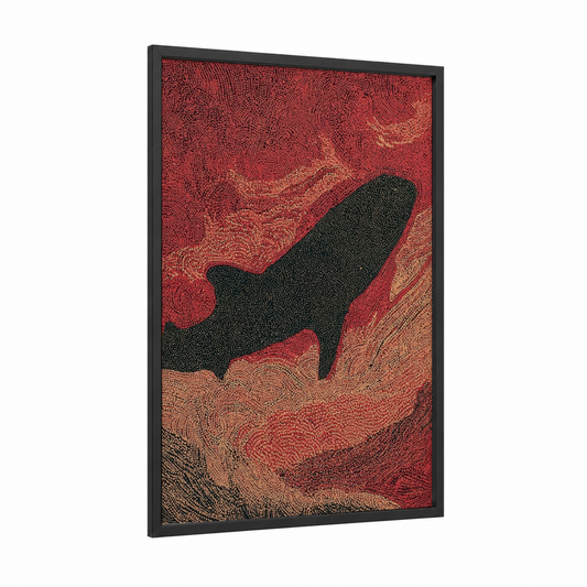 Crimson Whale Shark framed art print — black wood frame — red and black palette