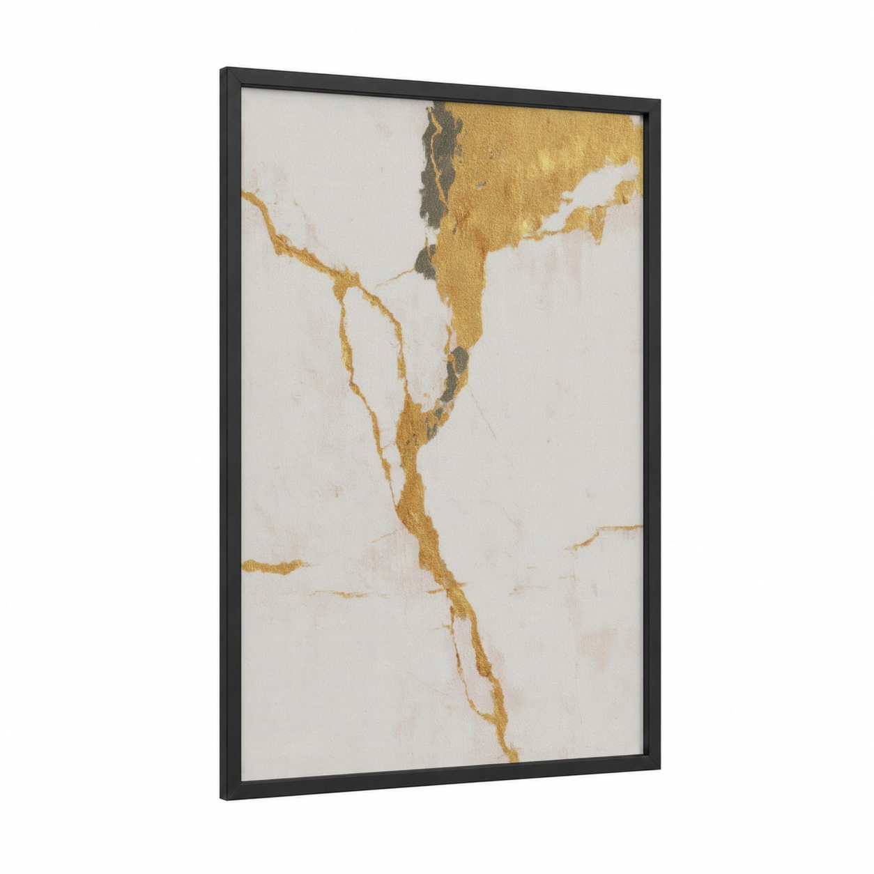 Golden Topography framed abstract minimalist print — black wood frame — gold and cream palette