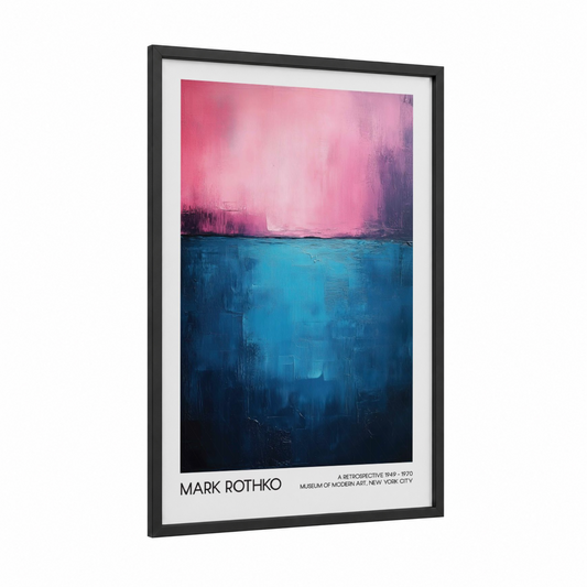 Pink Horizon Abstract framed abstract classic print — black wood frame — pink and blue palette