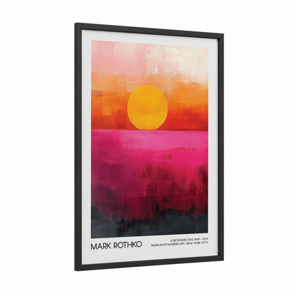 Crimson Sunset Abstract framed abstract classic print — black wood frame — magenta and yellow gold palette