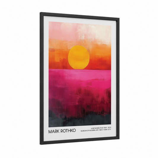 Crimson Sunset Abstract framed abstract classic print — black wood frame — magenta and yellow gold palette