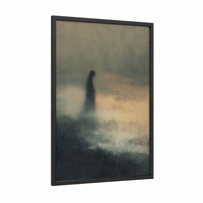 Misty Apparition framed dreamscape print — black wood frame — gray and beige palette