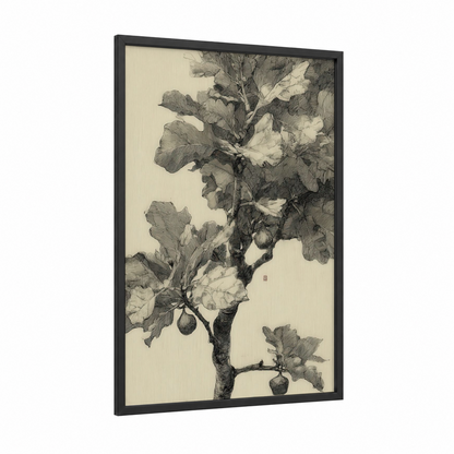 Botanical Fruit Branch framed fruit trees print — black wood frame — black and white palette