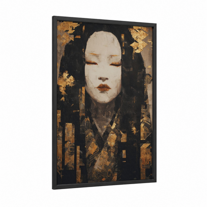 Ethereal Ghost framed art print — black wood frame — black and gold and cream palette