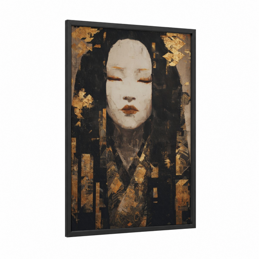Ethereal Ghost framed art print — black wood frame — black and gold and cream palette